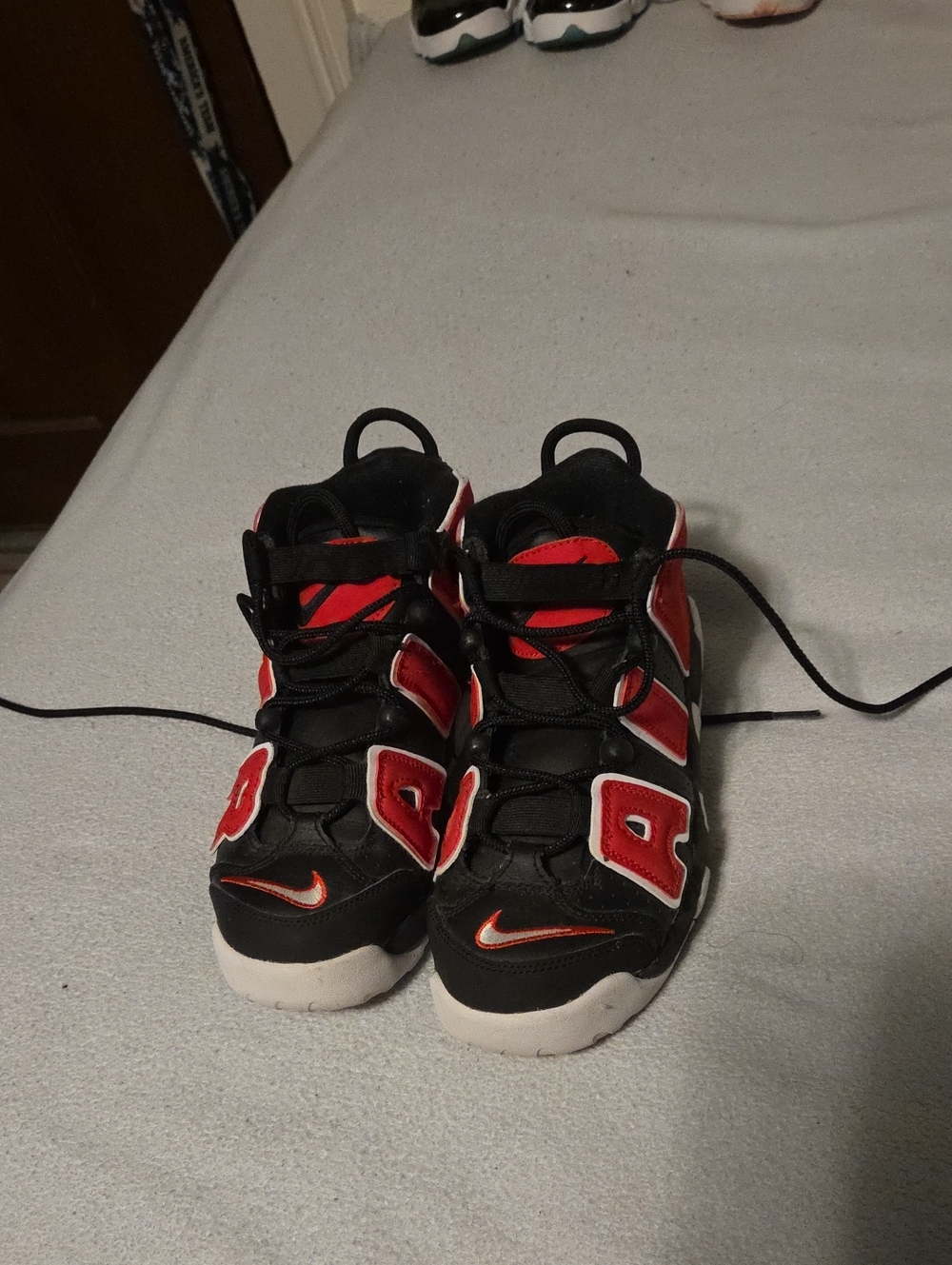 NikeUptempo Kids 6Y Black and Red High-Top Sneakers